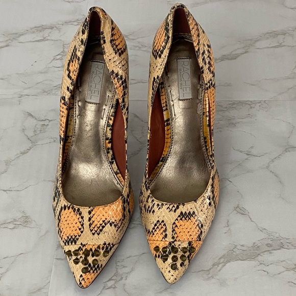 RACHEL Roy Miyang Snakeskin Leather Embellished Spiked Toe Stiletto Heeled Pumps - Picture 10 of 15